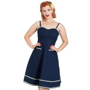 [Modcloth] Dollz & Dames Daisy May Denim Fit & Flare Retro Pinup Dress Sz Medium
